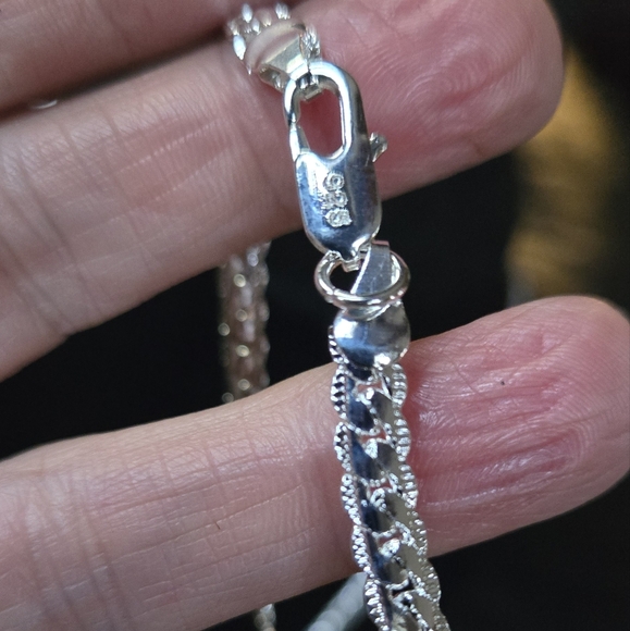 Sterling 925 silver mens "S" etched necklace & bracelet set NEW 20" x 20cm 8" - Picture 7 of 9